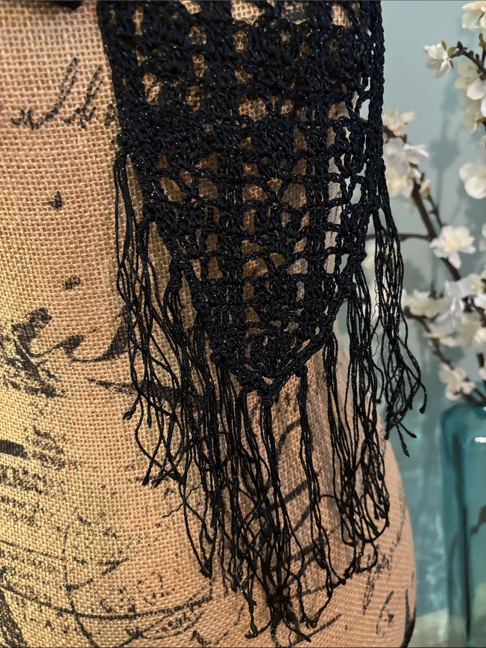 New York & Company Crochet Knit Fringe Scarf/Belt - Picture 2 of 8